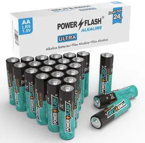POWER FLASH AA Batteries with Fresh Date - 24 Industrial Pack - Ultra Long Lasting All Purpose Double A Alkaline Battery (24 Count Pack)