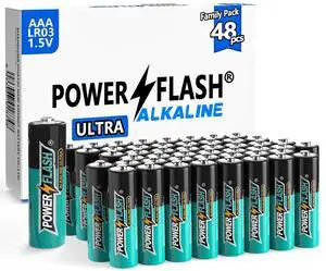 POWER FLASH AAA Batteries, 48 Count Maximum Power Ultra Long-Lasting Alkaline Triple A Battery, Leakproof Design, 10 Years Shelf Life