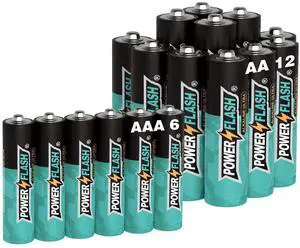 POWER FLASH Alkaline AAA6  AA12 Batteries 1.5V Batteries