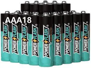 POWER FLASH Alkaline Batteries 1.5V AAA 18 value pack batteries