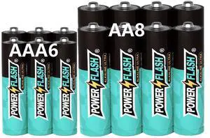 POWER FLASH Alkaline Batteries 1.5V AAA 6 combo AA 8 value pack batteries