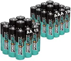 POWER FLASH Alkaline AA12 AAA18 Batteries 1.5V long lasting batteries are ideal for use in high tech devices, clocks, remotes, and other household devices.