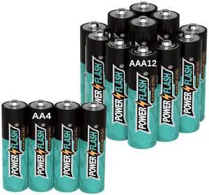 POWER FLASH Alkaline AA4 AAA12 Batteries 1.5V long lasting batteries are ideal for use in high tech devices, clocks, remotes, and other household devices.
