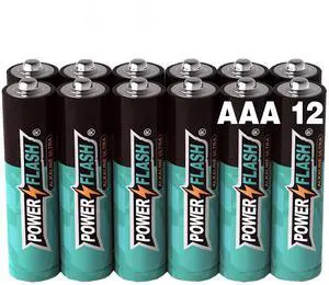 POWER FLASH Alkaline AAA12 Batteries 1.5V long lasting batteries are ideal for use in high tech devices, clocks, remotes, and other household devices.