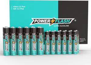 POWER FLASH Alkaline AAA12  AA12 Batteries 1.5V Batteries