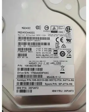 4TB For NetApp Server Hard Disk X477A-R6 SP-477A-R6 108-00315 4T SAS 3.5"
