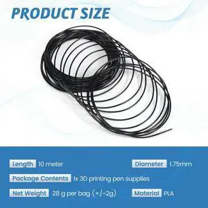 3D Printer Pen Filament 1.75mm PLA 10m(black PLA)