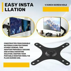 2X Portable Monitor Mounting Bracket Plate VESA 1/4 Inch Screw Hole To 100X100mm 75X75mm, M4 Screw Set Wall Mount Holder