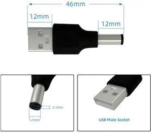 1Pc USB 2.0 Type A Male To 5.5mm x 2.1mm Plug 5V DC Power Supply Adapter Connector for Small Electronics Charging