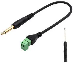 1pc 6.35mm 1/4" Mono TS 2-Pole Male To 2 Pin AV Screw Video Shield Balun Terminal Plug Connector Solderless Block Adapter Cable