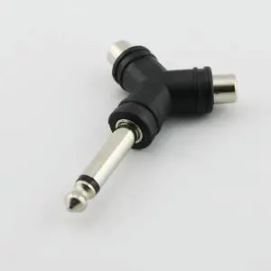 1pc Audio Splitter 1 Mono 6.35mm 1/4" Male Plug To 2 RCA Female Jack Y AV Adapter Connector