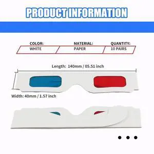 3D Glasses, 10 Pairs Red and Blue Paper Stereo Lenses for Movies Set Anaglyph Paper 3D Glasses