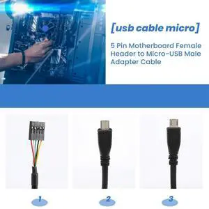 (2-Pack) 50CM 5 Pin Motherboard Female Header to Micro-USB Male Adapter Dupont Extender Cable (5Pin/Micro-USB) Rich