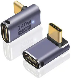 2pcs 240W USB 4 C 90 Degree Adapter Up Down Angle Type C Male to USB C Female 40Gbps 8K Connector for Thunderbolt MacBook Laptop