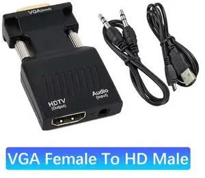 VGA To HDMI-compatible Converter With 3.5mm Audio Cable For PS4 PC Laptop TV Monitor Projector 1080P VGA Male To HD Female Adapt