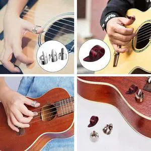 Adjustable Finger Thumb Picks Set Includes 8Pcs Stainless Steel Finger Picks 4Pcs Plastic Thumb Picks for Guitar Banjo Rich