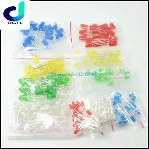 100PC/packs 5MM F3 3mm LED Diode Light Assorted Kit Green Blue White Yellow Red COMPONENT DIY kit