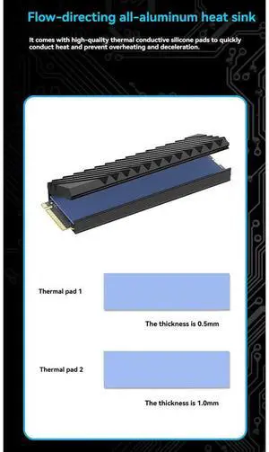 M.2 SSD Heatsink M2 2280 Solid State Hard Disk Aluminum Heatsink With Silicone Grey
