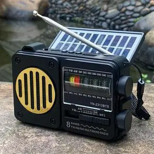 Solar Powered Emergency Radio FM/AM SW Portability Vintage Style Wireless Bluetooth Speaker Receiver Built-In Flashlight