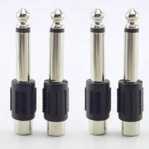 Audio Adapters RCA/AV Female Jack to 6.35mm Male Plug to RCA Female Connectors Plugs For DIY FM Microphone Mic 4pcs/lot