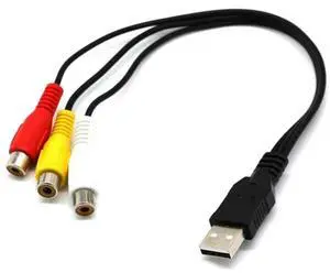 3X USB To 3RCA Cable USB Female To 3 RCA Rgb Video AV Composite Adapter Converter Cable Cord Connector Lead