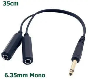 1pc 6.35mm 1/4" Mono TS Plug Male to Dual 1/4" 6.35mm Jack Female Socket Y Splitter Audio Adapter Cable Converter Cord