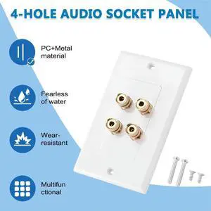 4 Posts Speaker Wall Plate Home Theater Wall Plate Audio Panel for 2 Speakers Rich