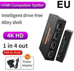 4K 2K HDMI-Compatible Splitter With Power Adapter 1 in 4 Out Video Switcher Cable 1x4 For PS4 Projector Laptop Monitor TV Box