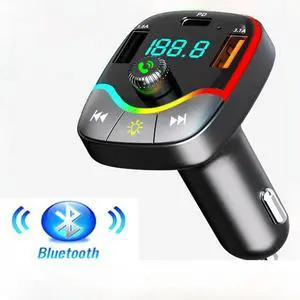 Car Bluetooth 5.0 FM Transmitter PD Type-C Dual USB 3.1A Fast Charger Colorful Ambient Light Handsfree MP3 Modulator Player
