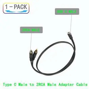 1pc USB Type-C Male to Dual 2 RCA Male Stereo Audio Converter Y Splitter Cable for Power Amplifier Car Home Theater Speaker