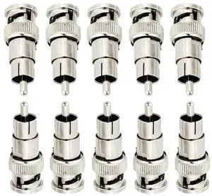 10pcs Coax Cable Connector Adapter F/M Couple for CCTV Surveillance Camera System Kit, BNC Male to RCA Female, Wholesale