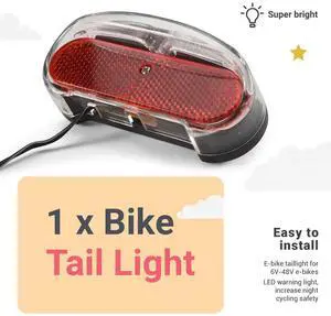 6V-48V E-Bike Rear Light Electric Bicycle Tail Light E-Scooter Night Safety LED Warning Rear Lamp Rich