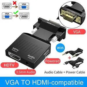 1080P HD VGA To HDMI-compatible Adapter With 3.5mm Audio Video Power Cable To HDTV Projector Converter For Monitor PC Laptop