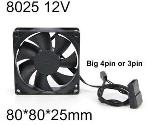 80mm 8cm 8025 DC 12v big 4pin or 3pin Brushless Computer Cooling Fan PC Fans For Case GPU CPU Cooler Radiator 80x80x25mm e1