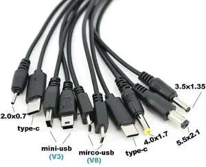 20cm 10 in 1 Micro USB DC Mobile Phone Charger Adapter Plug Usb power charging Cable Wire Cord for Phone Universal L1
