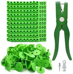 Cattle Ear Tags Plastic Livestock Animal Identification Earring Tag Pin Tool Kit With Pliers, Number 001-100 For Cows