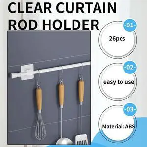 26PCS Curtain Rods No Drill Curtain Rod Brackets Hooks Nail Free Adjustable Stick On Curtain Rod Transparent Hook