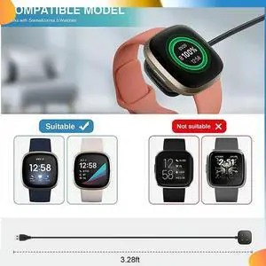 2PCS Replacement USB Charging Cable Cord Stand Wireless Charger For Versa 3 &Sense Watch