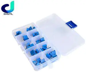 50pcs/lot 3296W series 500R 1K 2K 5K 10K 20K 50K 100K 200K 1M multi-turn potentiometer 10K Variable resistors With box set