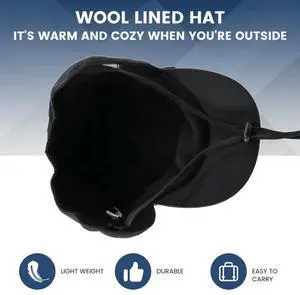 Waterproof Winter Hats Warm Polyester Lined Earflaps Baseball Cap,Black Rich