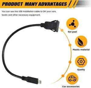 For Car Truck USB C Male To Female Extension Cable 10Gbps USB Type C 3.1 Square Flush Mount Snap-In Panel Mount