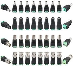 Coaxial Camera DC Power Adapter Connector, BNC Male and Female Balun Connector for Coax Cat5 CCTV, 2.1x5.5mm Female and Male, 5P