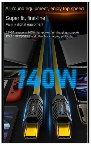 PD 140W Splicing Fast Charging Data Cable 20Gbps 8K HD USB C To C Spring Cable Type C Scalable Extender Cord