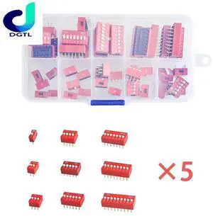 45PCS/LOT Dip Switch Kit In Box 1 2 3 4 5 6 7 8 9Way 2.54mm Toggle Switch Red Snap Switches Mixed Kit Each 5PCS Combination Set