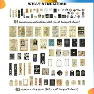 Vintage Scrapbook Supplies Pack (400 Pcs) For Art Journaling Junk Journal Planners DIY Paper Stickers (A)