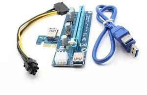 Riser Adapter Card for BTC Mining with USB 3.0 Extension Cable and SATA Power Cable, PCIe PCI Express