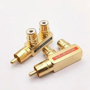 Copper Gold-Plated Lotus One Divided Into Two RCA Male To 2rca Female Audio Signal Converter Rca3 Head Converter