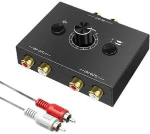 Audio Splitter Bi-Directional Audio Switcher With Mute Button 2x1 / 1x2 L / R RCA Stereo Audio Switch for Speaker Headphone