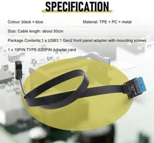 USB 3.1 Type C Front Panel Header Extension Cable 50 cm, USB 3.1 Type E to USB 3.1 Type C Cable,Gen 2 10 Gbps Cable