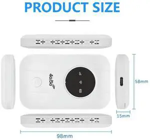 LTE 4G 5G Modem Router, 300Mbps Hotspot Up to 10 Devices, SIM Card Slot, 2100mAh , for Travel, Business Trip